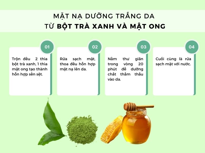 Mặt nạ dưỡng trắng da từ bột trà xanh và mật ong