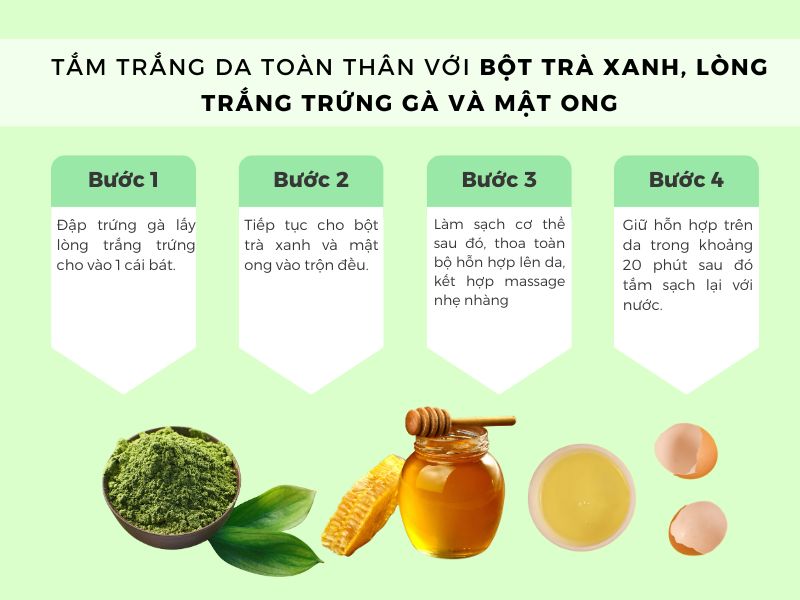  Tắm trắng da toàn thân với bột trà xanh, lòng trắng trứng gà và mật ong