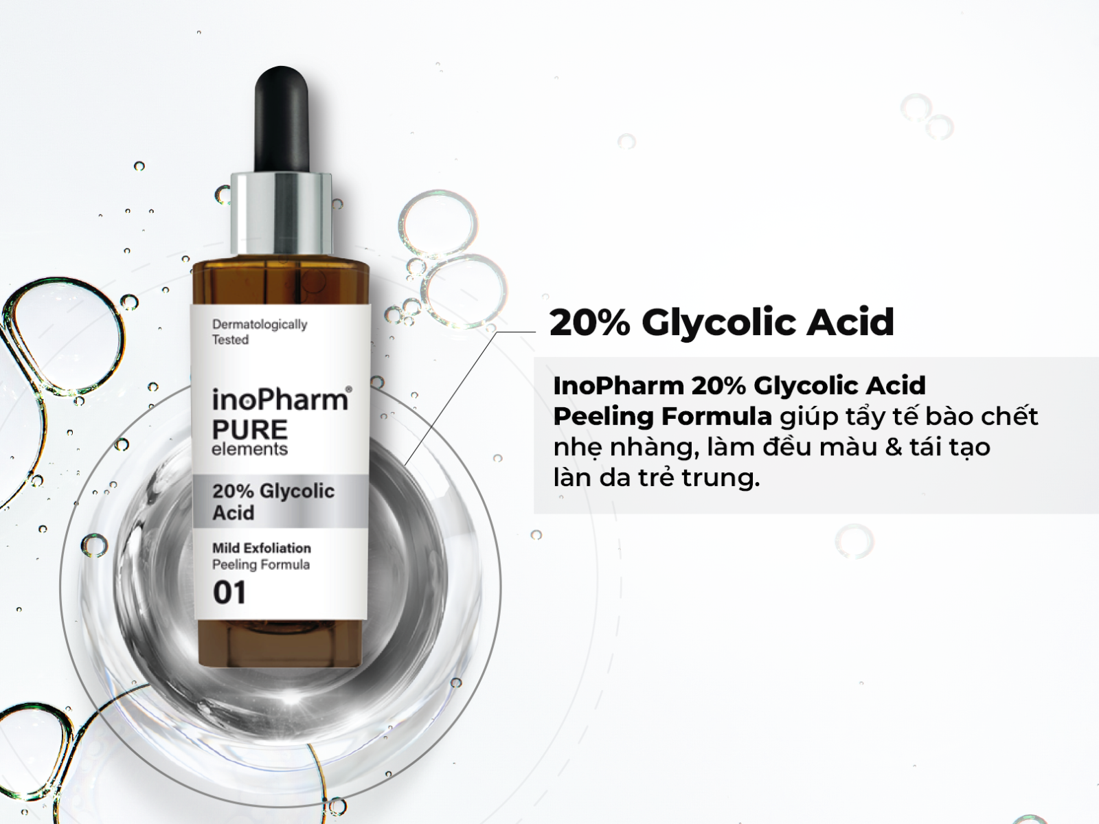 InoPharm 20% Glycolic Acid Peeling Formula – peel làm sáng và giảm nhăn
