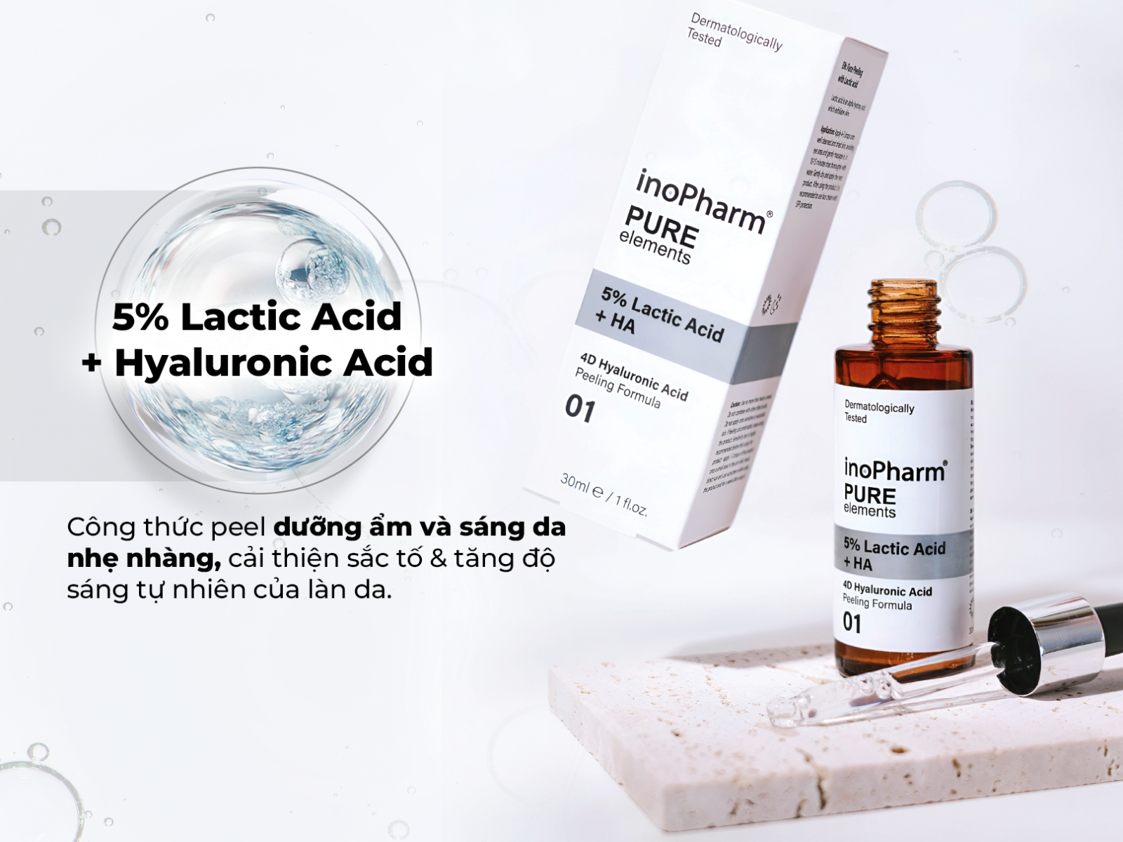 InoPharm 5% Lactic Acid + HA Peeling Formula – peel dưỡng ẩm và sáng da nhẹ nhàng