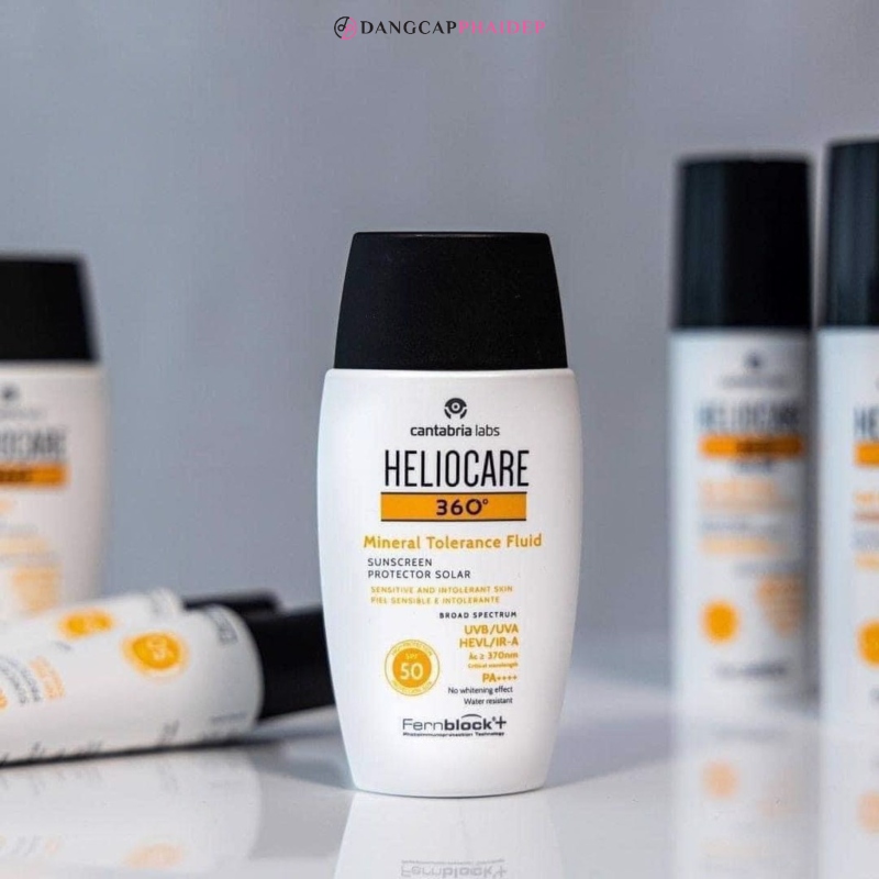 Heliocare 360 Mineral Tolerance Fluid SPF50 chứa bộ lọc khoáng 100%.